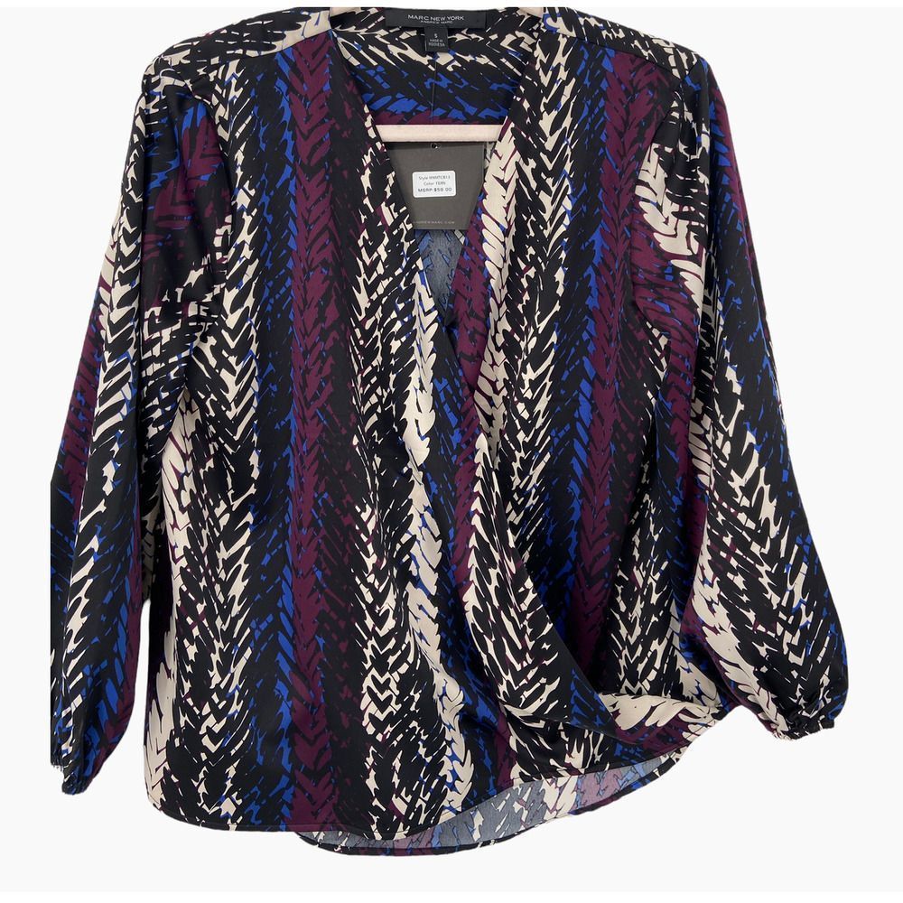Marc New York Andrew Marc Faux Wrap Multicolor Long Sleeves Top Small‎